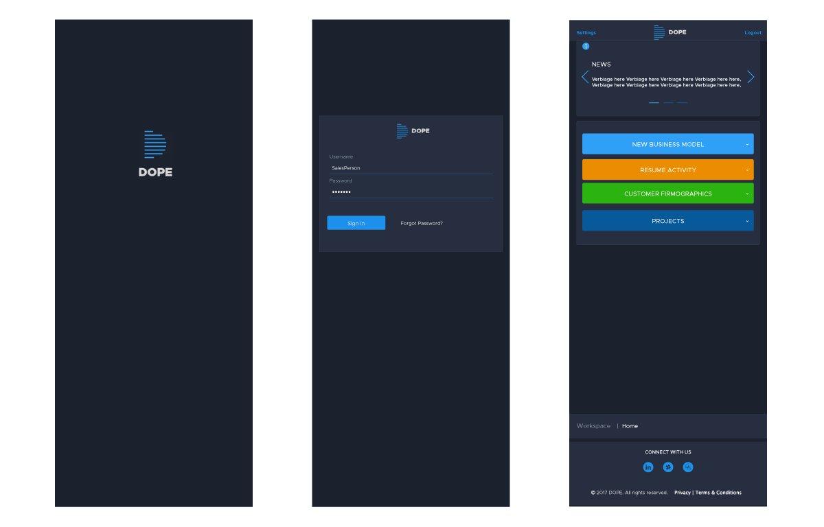 Data Web App, login and home