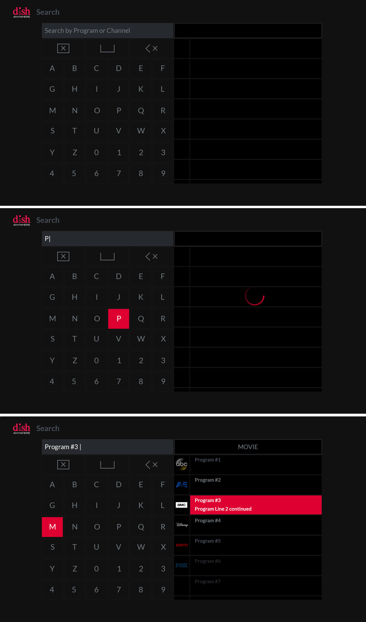 Sling TV, search screen