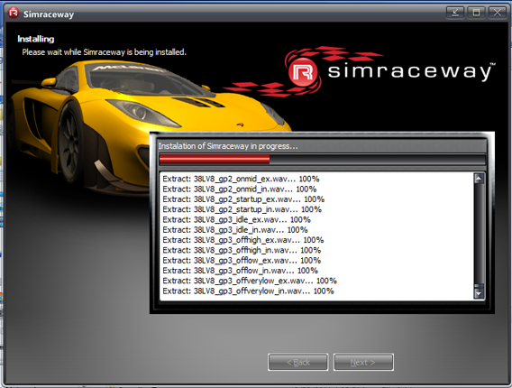 Simraceway Installer flow, installing screen