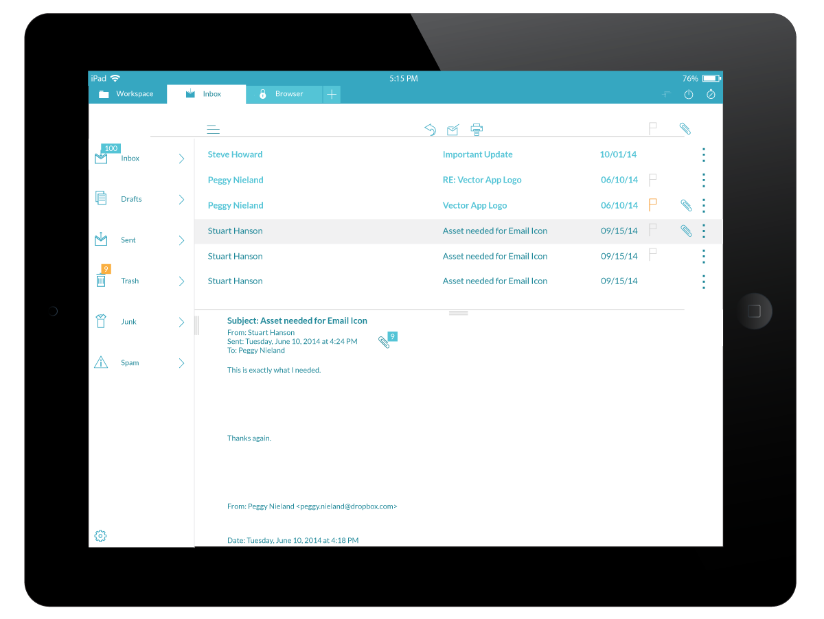 hopTo app, open email screen