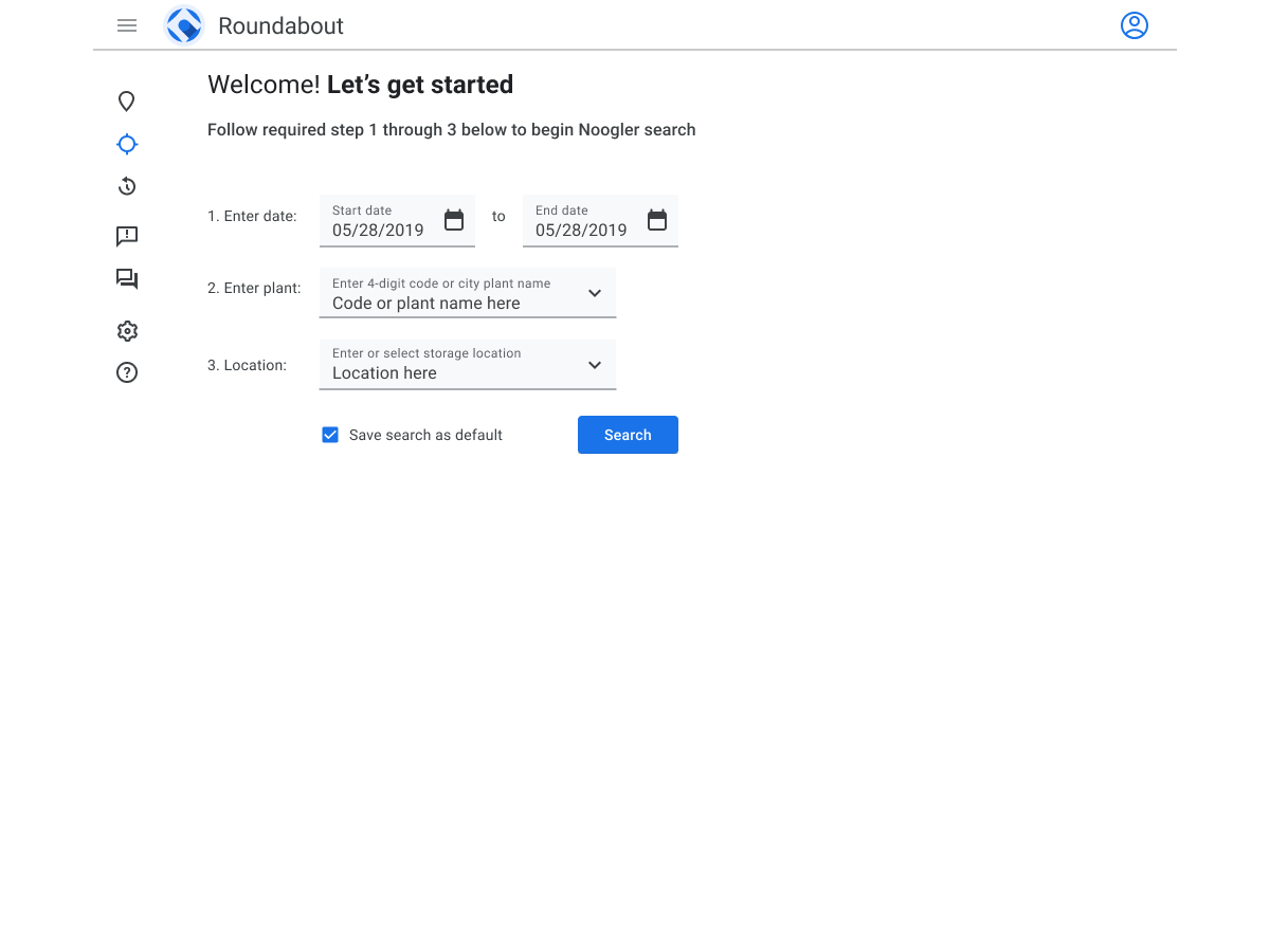 Roundabout app, left nav drawer collapsed