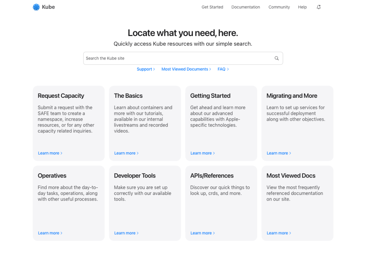 Kube enterprise site, default view