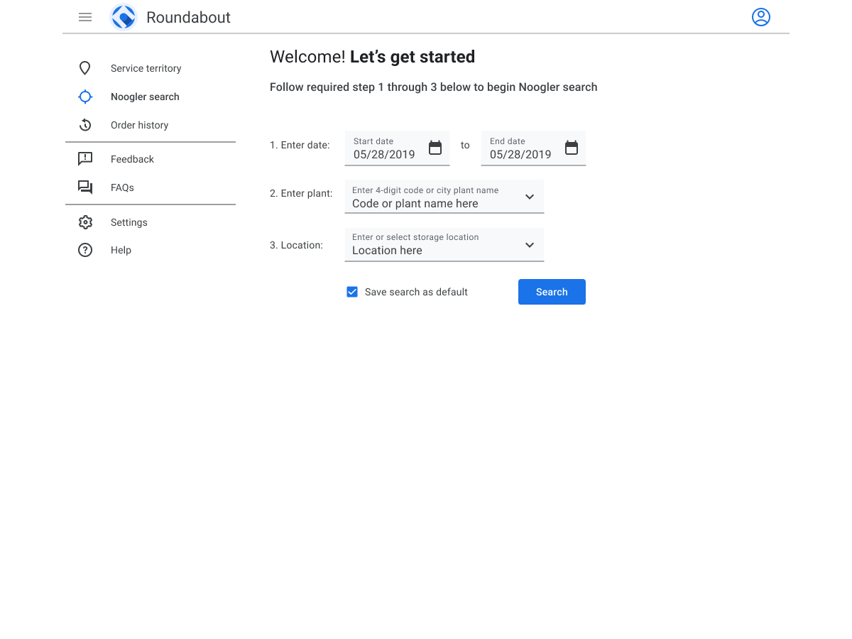 Roundabout app, left nav drawer expanded