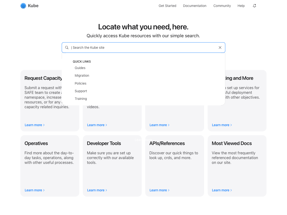 Kube enterprise site, search dropdown
