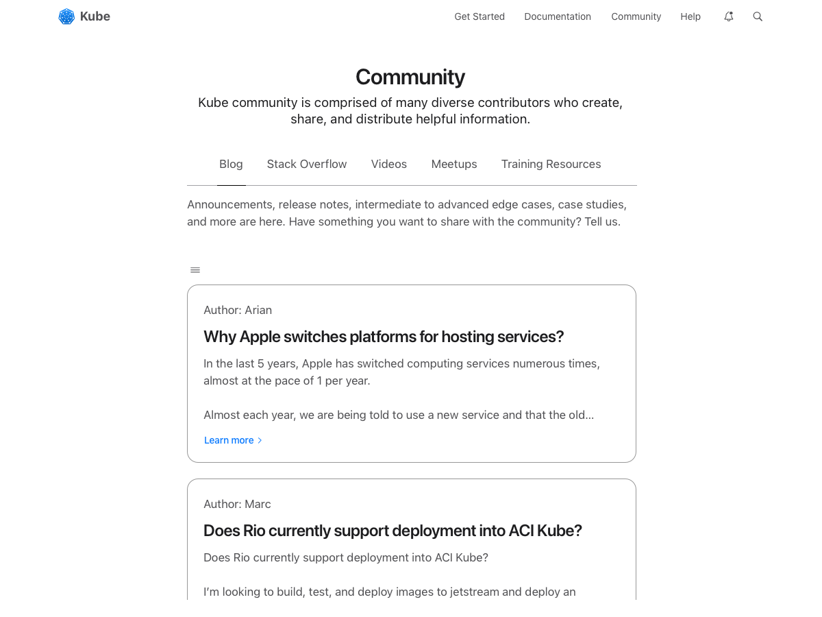 Kube enterprise site, community default view