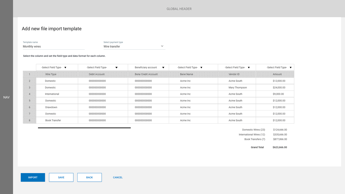 CMOS App file upload, template columns step 1