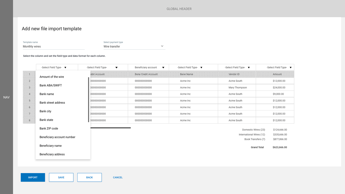 CMOS App file upload, template columns step 2