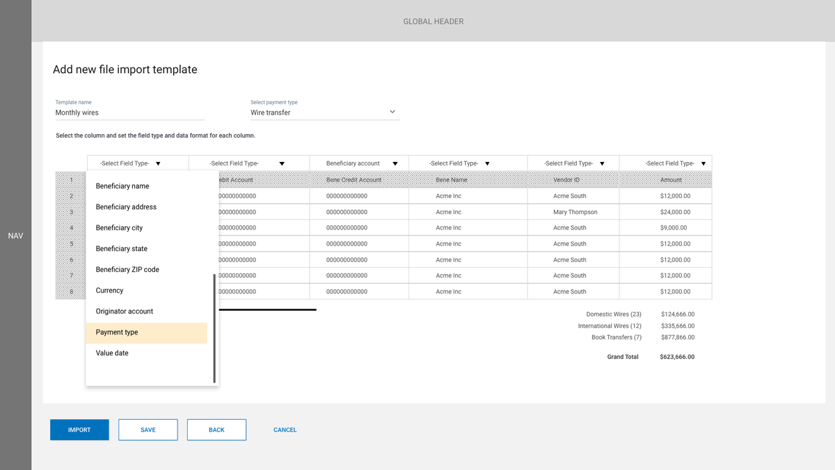 CMOS App file upload, template columns step 3