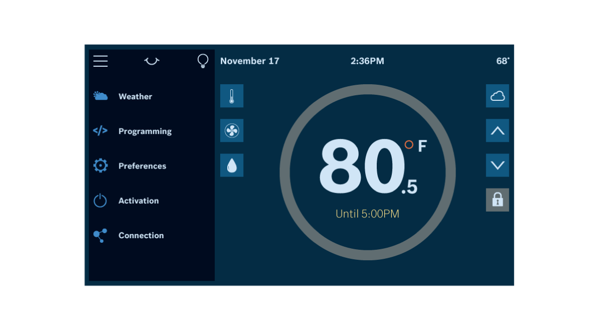 Bosch-licensed thermostat, main menu