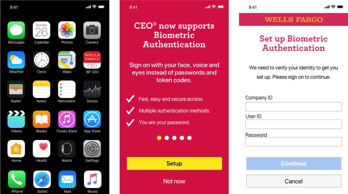Wells Fargo CEO biometric app, screen 1