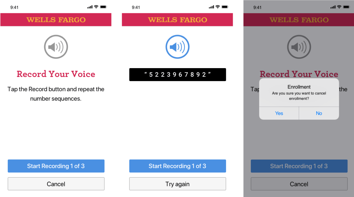 Wells Fargo CEO biometric app, screen 4