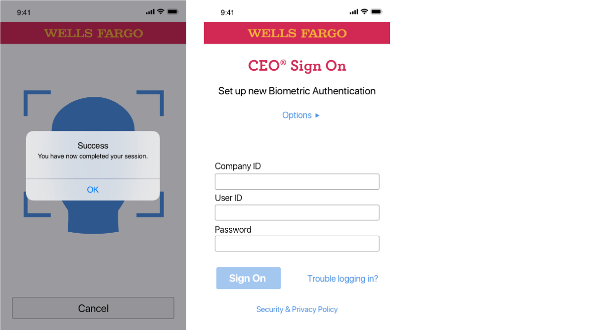 Wells Fargo CEO biometric app, screen 5