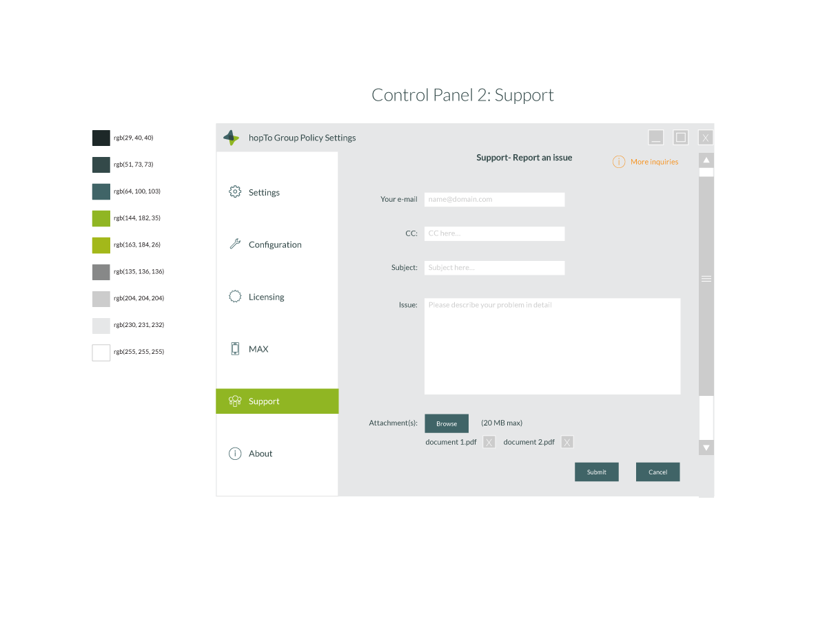 hopTo Control Panel, Support screen