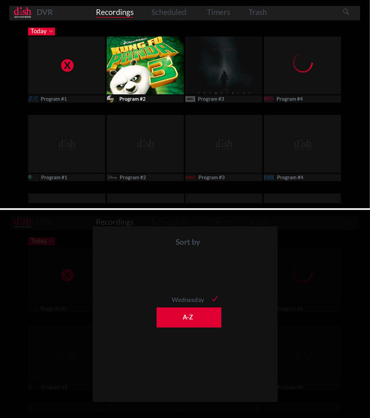 Sling TV app, DVR screen