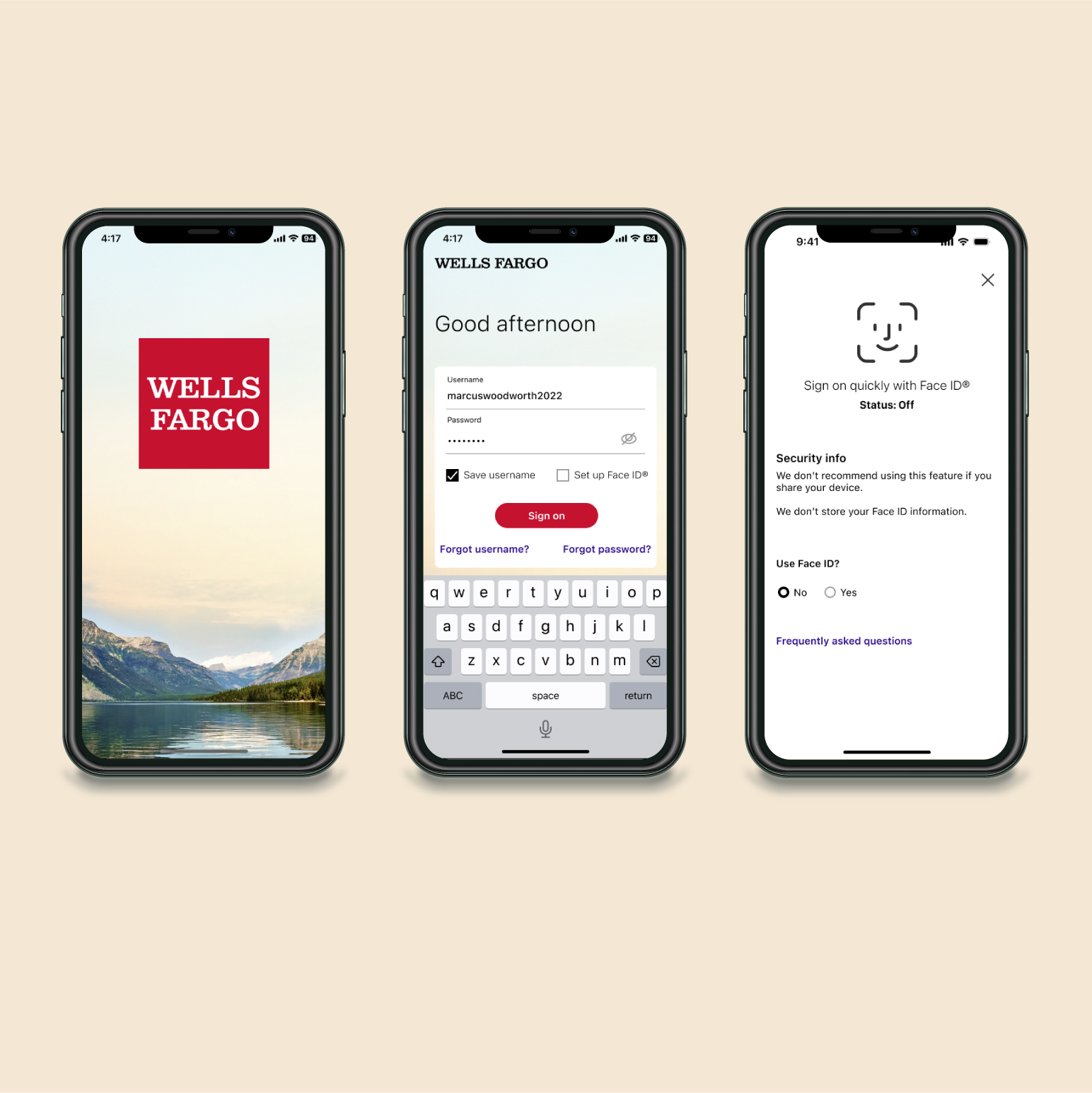 Wells Fargo M1 App biometric login screen