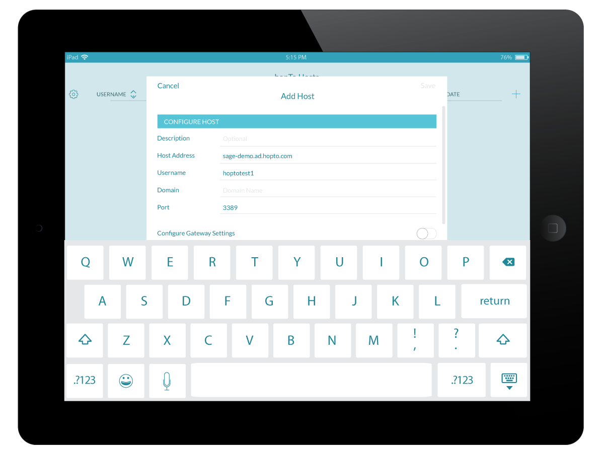 hopTo app, add host screen