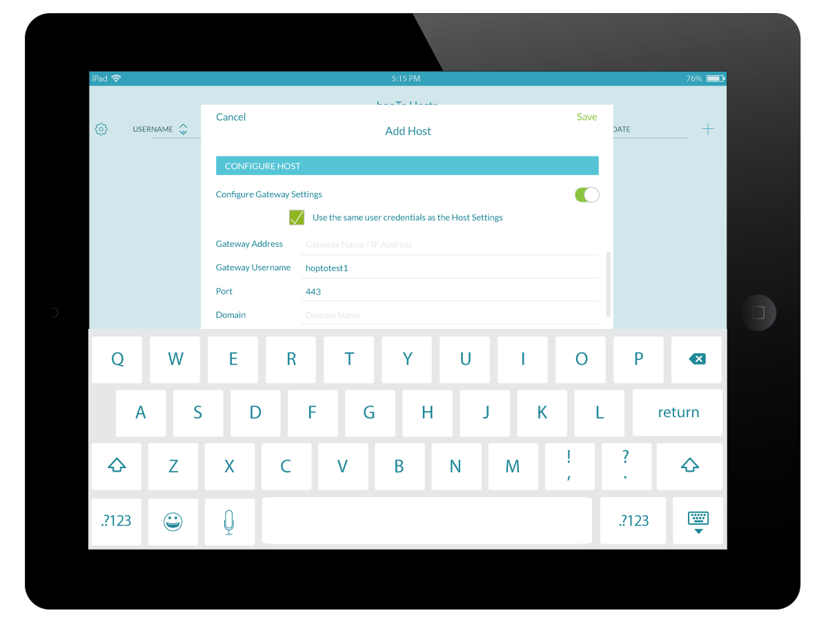 hopTo app, add host screen 2