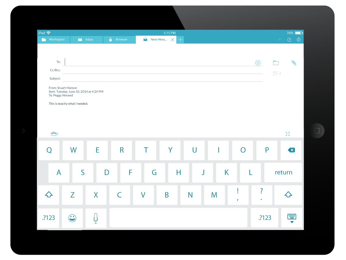 hopTo app, compose email screen