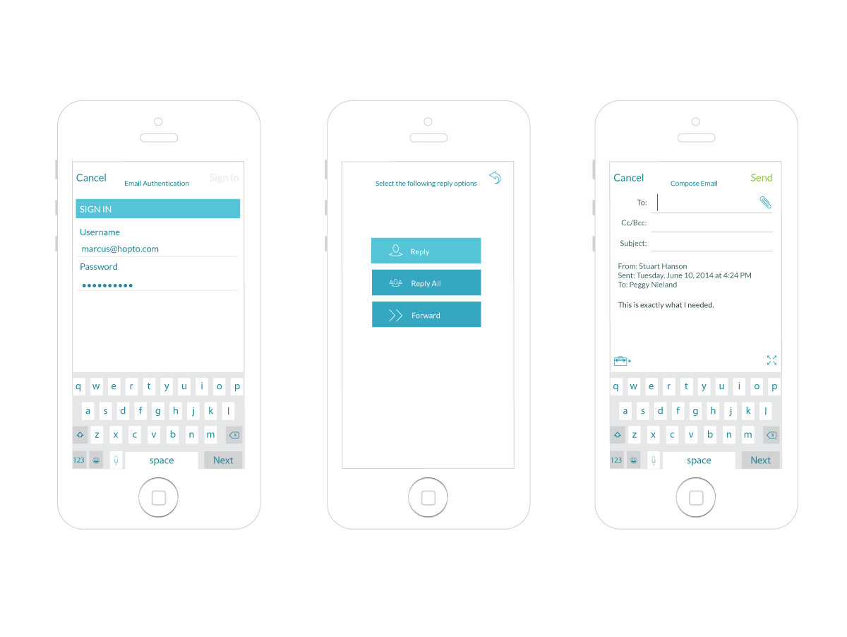 hopTo app, email tab (mobile)