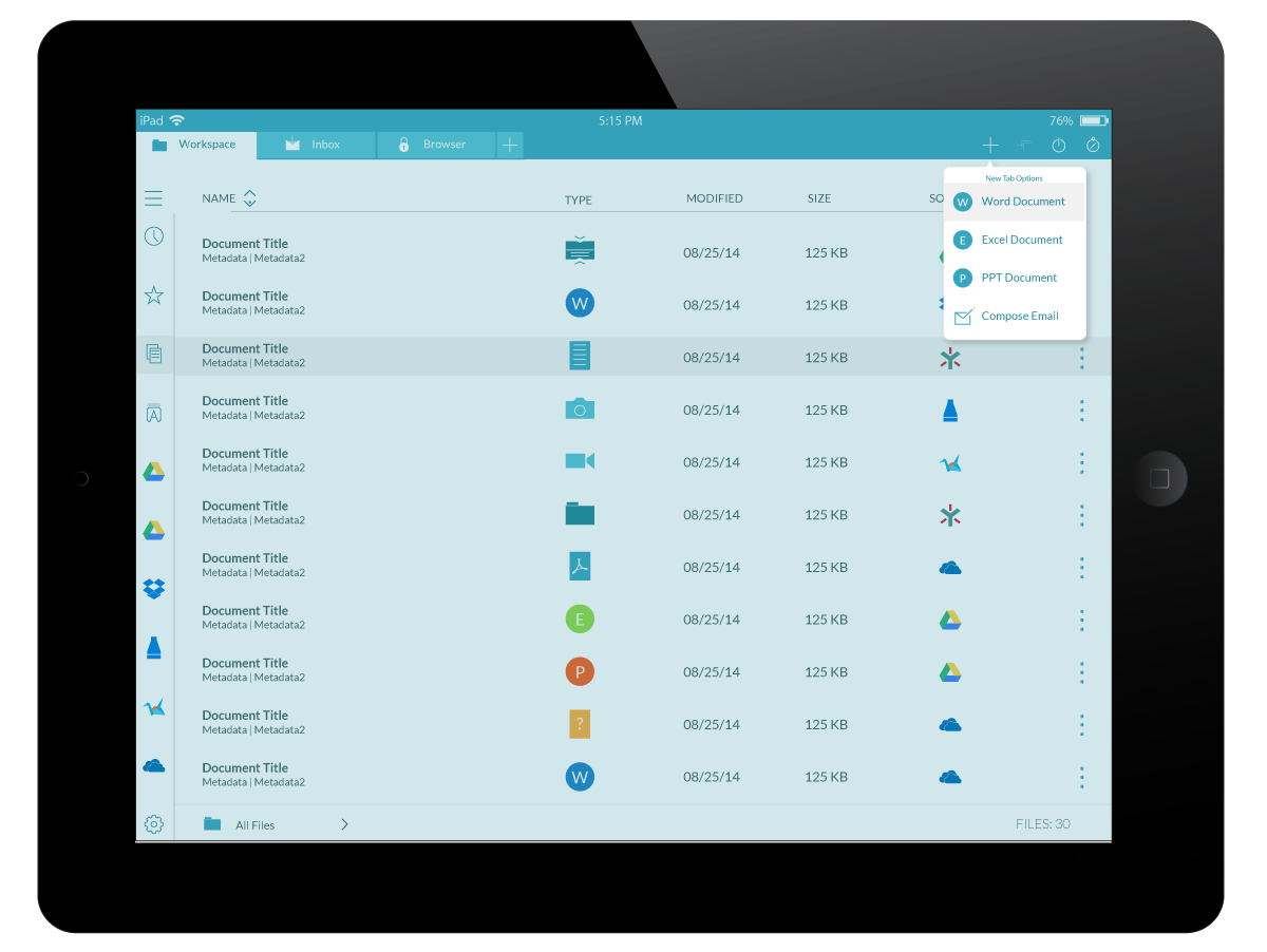 hopTo app, new tab options screen
