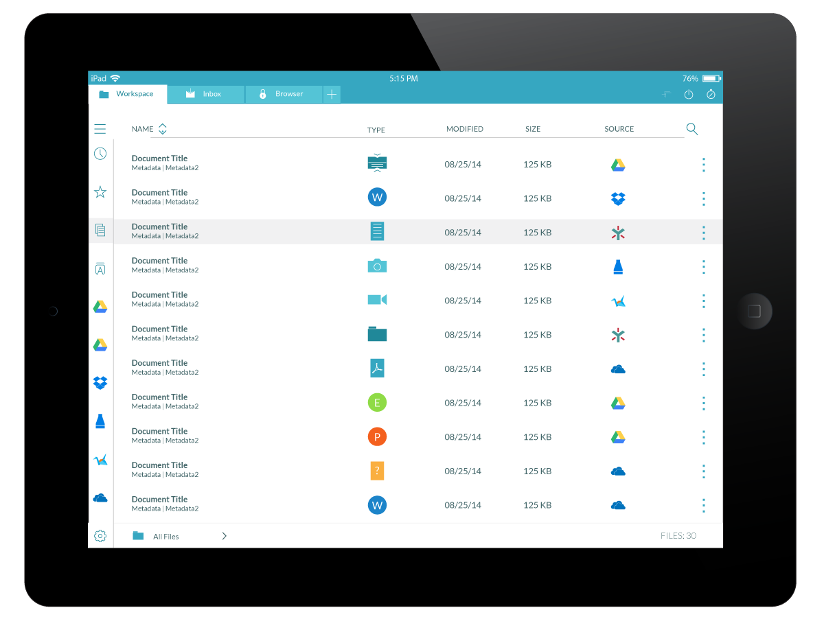 hopTo app, workspace files screen