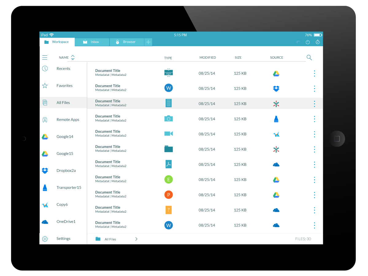 hopTo app, workspace menu screen
